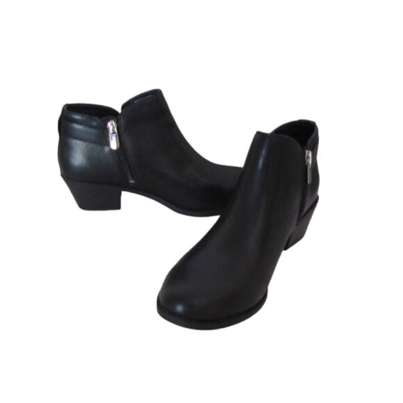 Black Leather Ankle Boots With Side Zipper & Buckle Detail - Picture 1 of 9